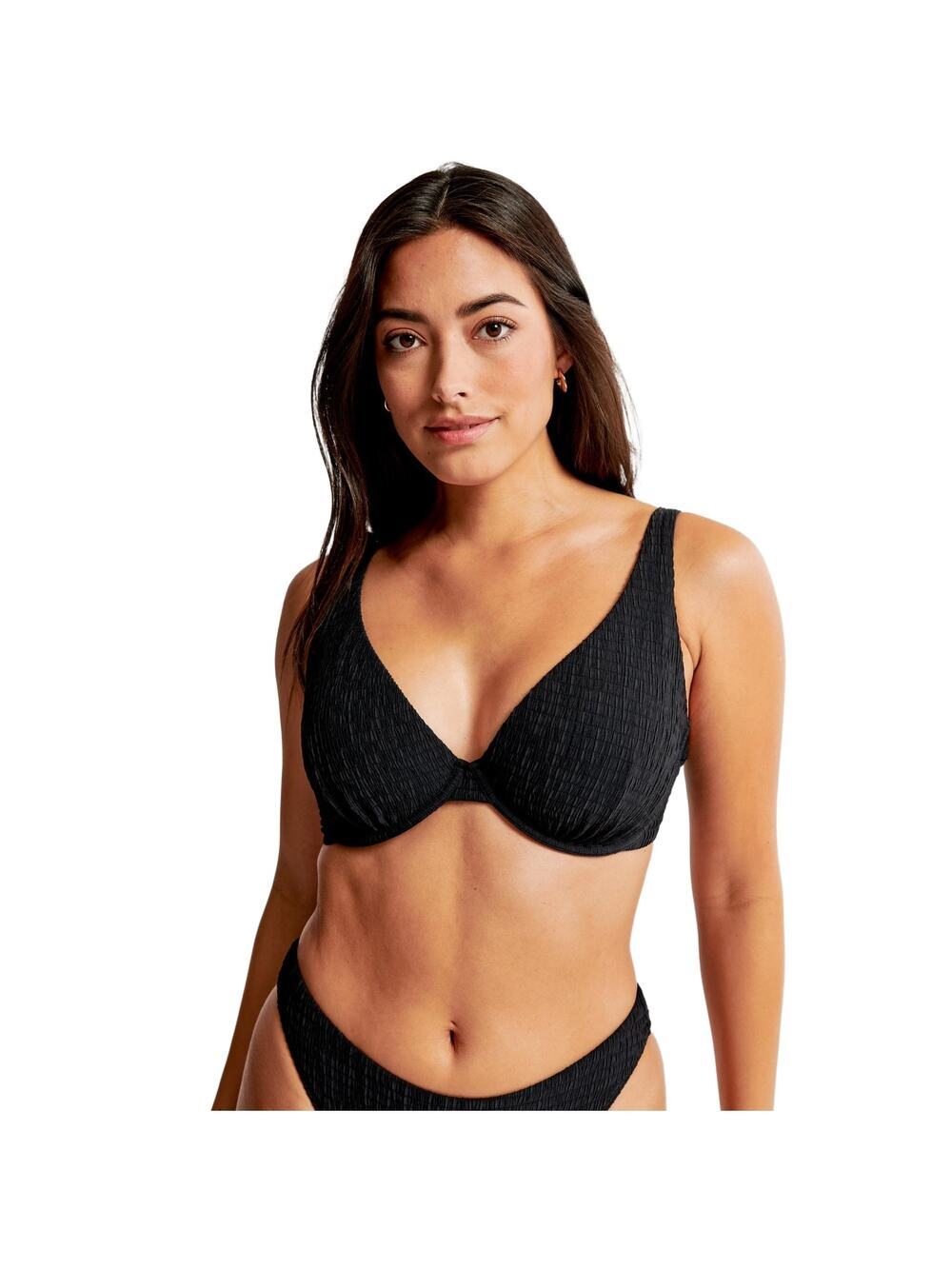 NEW Abercrombie & Fitch Curve Love High Apex Underwire Bikini Top Black Size XS